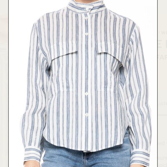 Frame Clean Safari Buttondown blue white striped small women - Picture 1 of 15